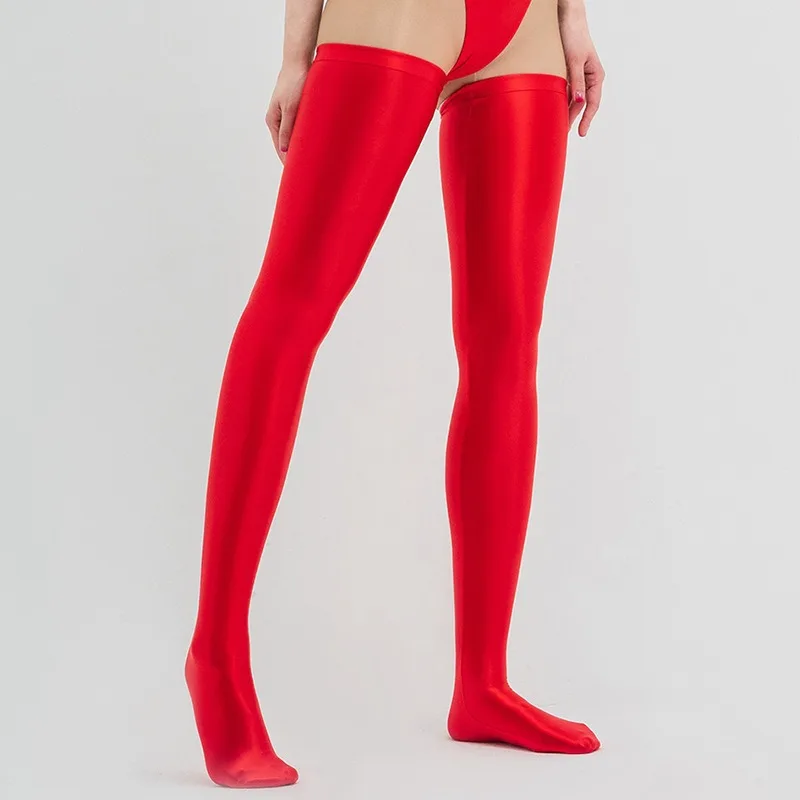 Calzini lunghi sexy personalizzati lucidi multicolori elastici lucidi aderenti con tuta da ginnastica ad alta elasticità