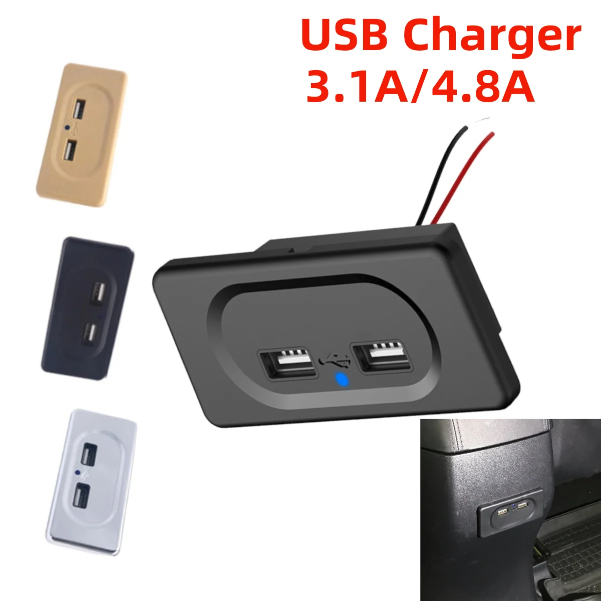 

3.1A 4.8A Dual USB Car Charger Socket 12V 24V for Motorcycle Auto Truck ATV Boat RV Bus Power Adapter Outlet LED Light