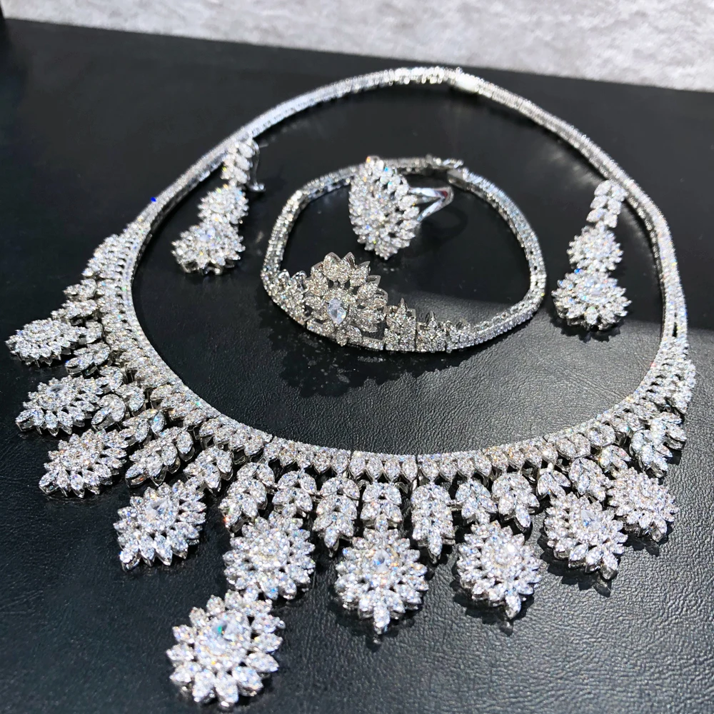 GODKI Indian Luxury 4PCS Hollow Bowknots African Jewelry Sets For Women Wedding Cubic Zirconia Dubai Bridal SetS Costum Jewelry