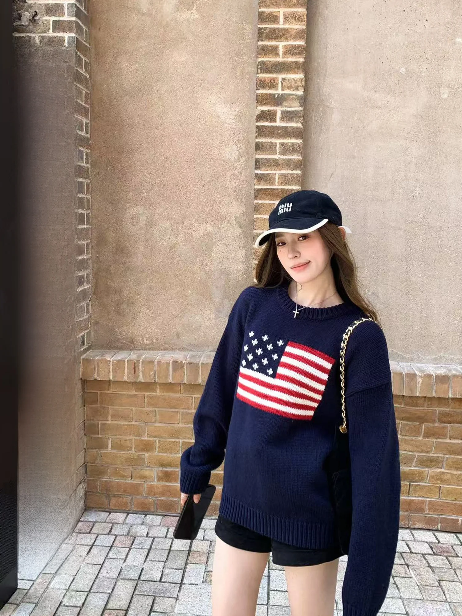 

Loose Women's round Ne Knitted Sweater Free Sle Autumn Faion Slimming Light Blue Overhead Top Hhi Korean Version