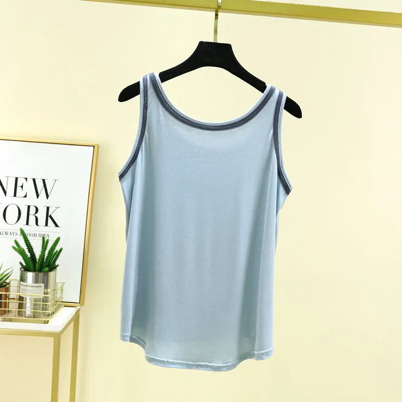 Modal Camisole summer women\'s Tank tops Contrast color all match Tshirts sleeveless O-Neck Bottoming Top
