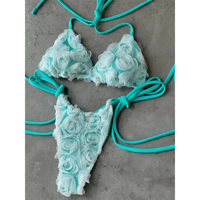 

Sweet Women's Swimwear Bikinis Lace Rose Multi Rope Tie Three-Point Bikini Split Swimsuit Sexy Hottie Multicolored Bikini Gifts
