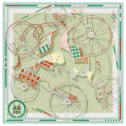 90cm New Wheels Brand Square Scarf Women Design Twill Silk Scarf Shawl Hijab Luxury Bandana Fashion Neckerchief Head Scarf