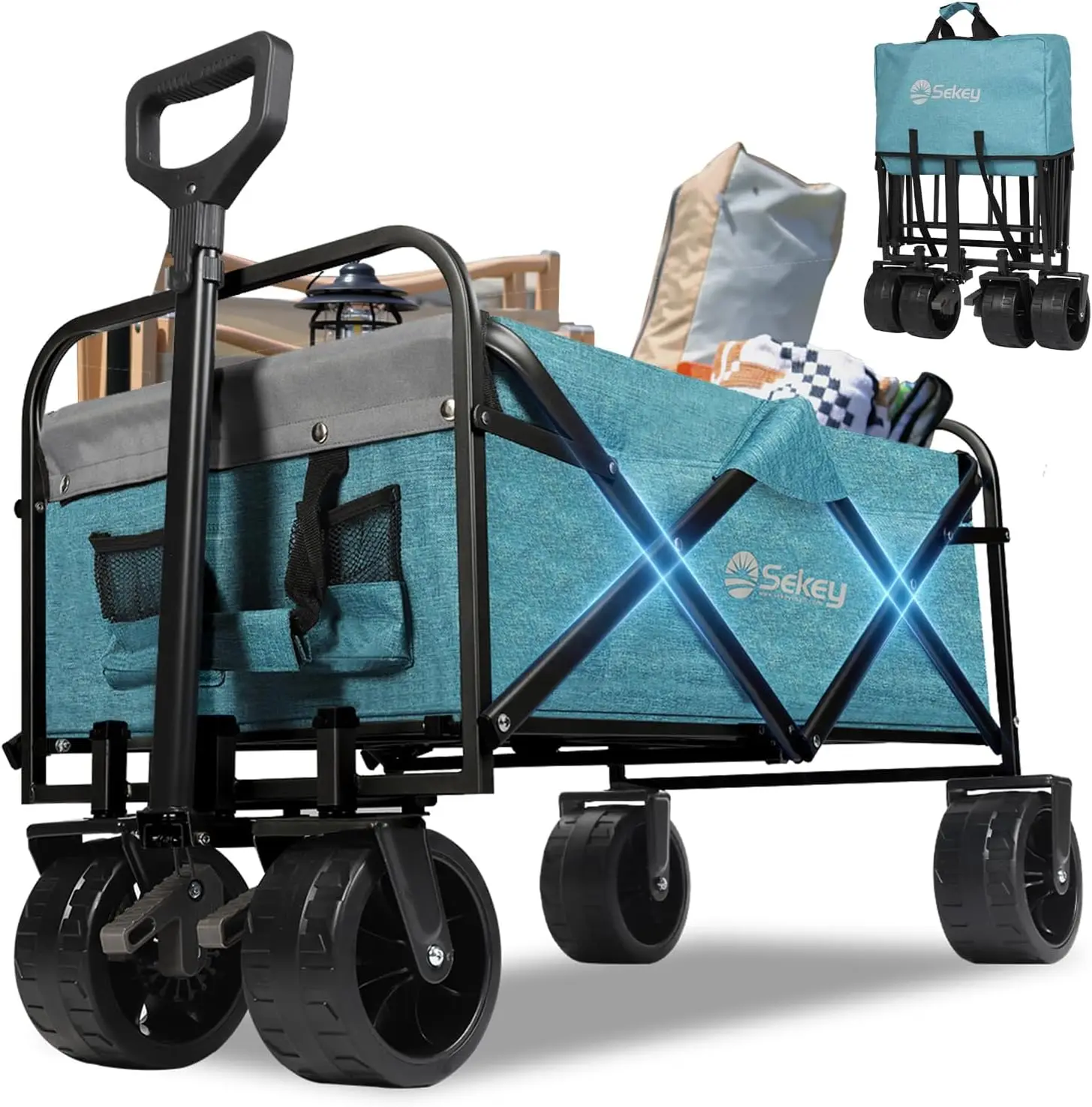 

Duty Foldable Wagon with 330lbs Weight Capacity, Collapsible Folding Utility Garden Cart with Big All-Terrain Beach Wheels