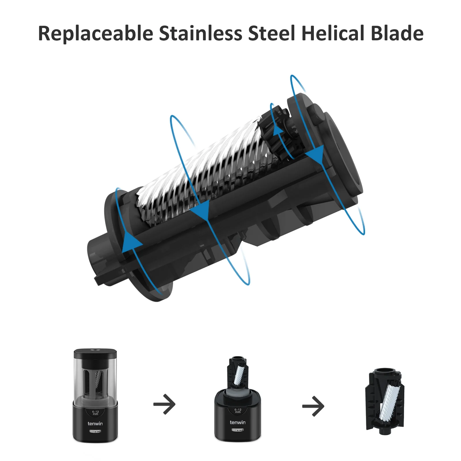 Tenwin 6-12Mm Rautan Pensil Listrik Auto-Stop Besar Alat Tulis Mempertajam Perlengkapan Kantor Sekolah Rautan Mekanik Hadiah Anak-anak