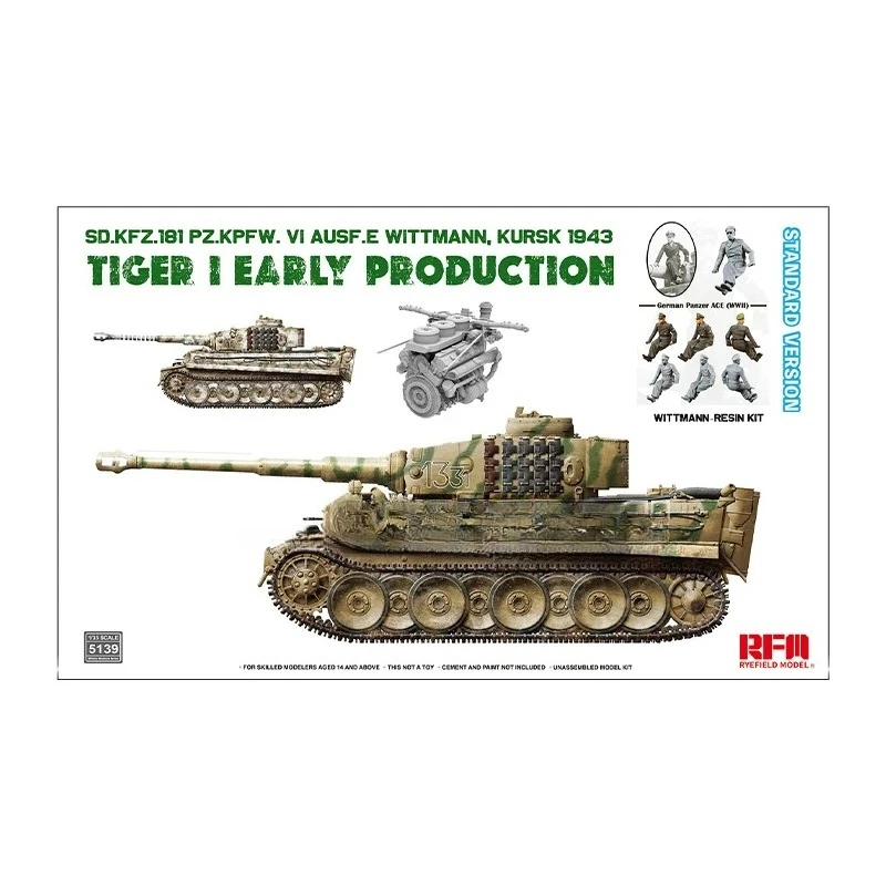Ryefield model  Rfm-5139 1/35 Tiger I Early Type with Wittmann Resin soldier (Normal Version) assemble tank plastic model kit