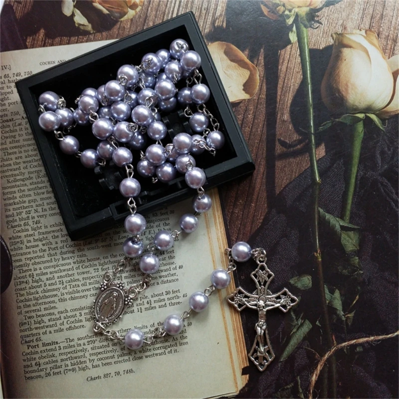 Glass Pearl Rosary Necklace Holy Jewelry Charm Festival Party Decorations Drop Shipping