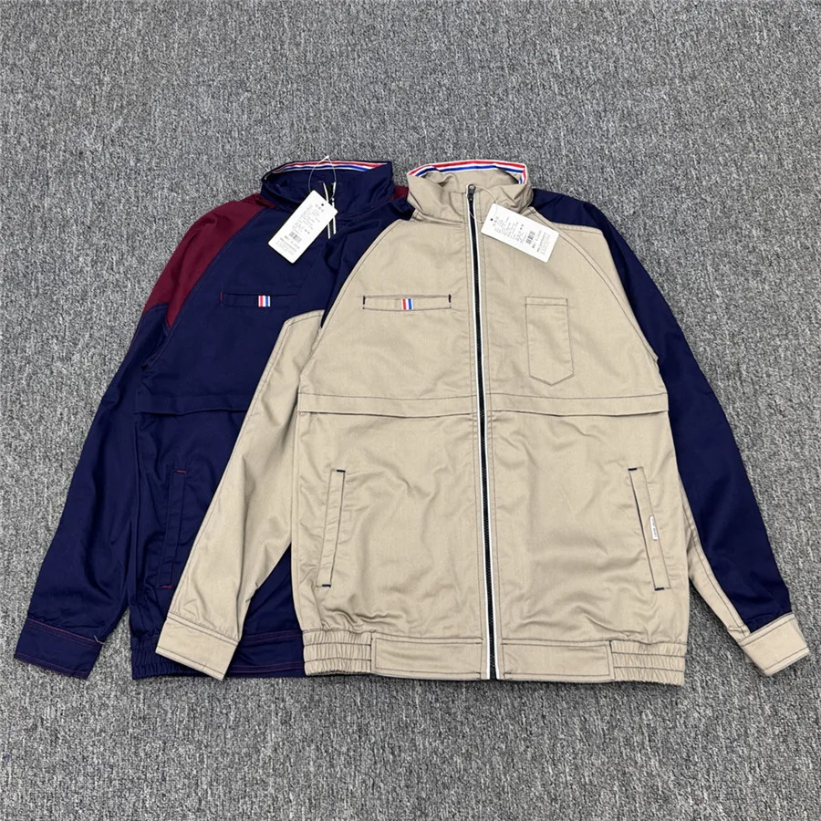 

Мужская куртка в стиле кэжуал, винтажная, с цветными вставками, длинная, с воротником-стойкой, износостойкая, для весны и осени