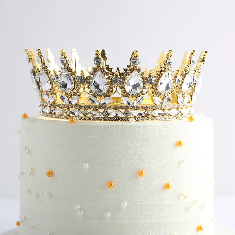 Gold Topper Crown for Cake Decorative Crown for Crystal Crown Cake Topper for Gril Birthday Party Cake Decorations