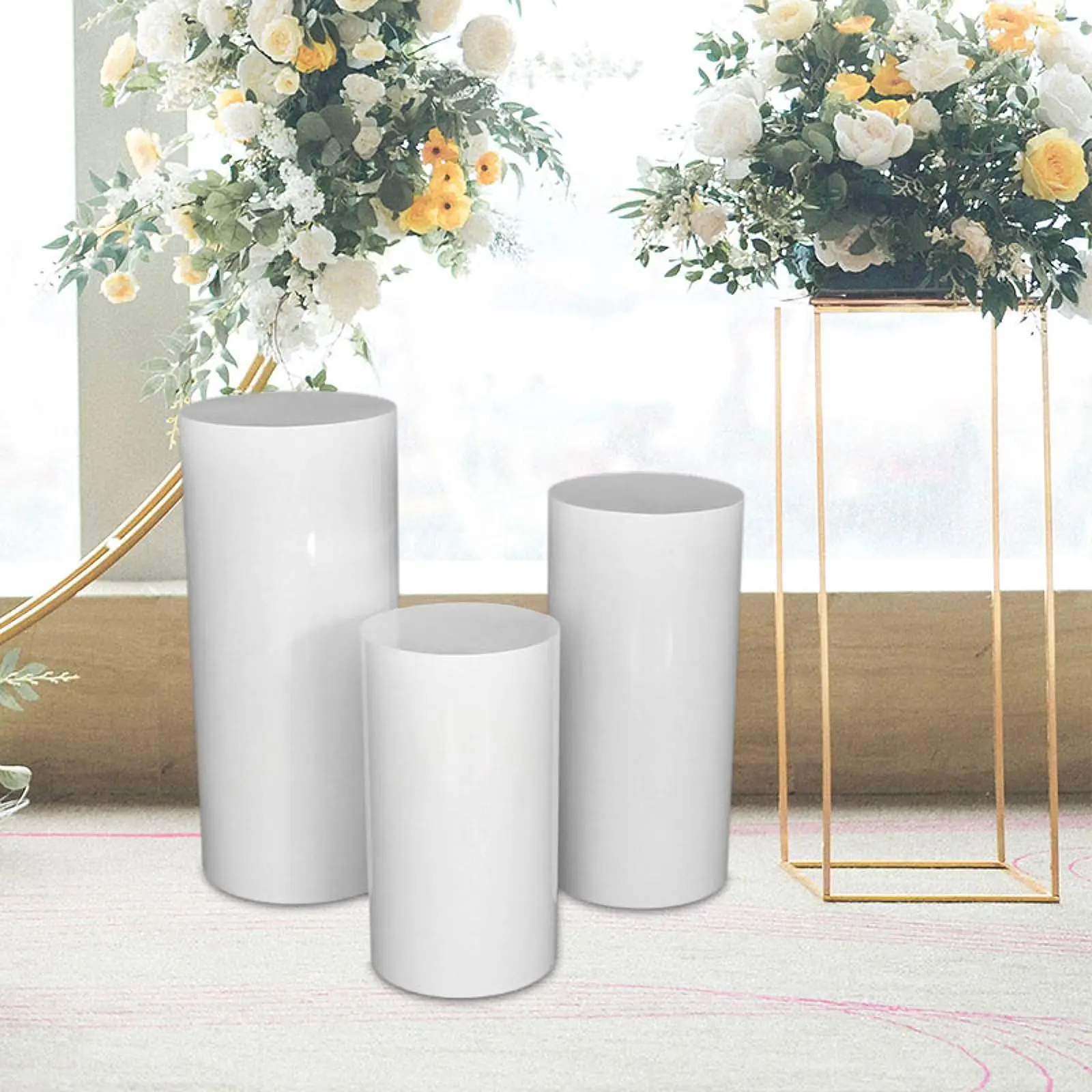 3Pcs Cylinder Plinth Pillars Cake Stand Table Round Display Pedestals for Engagement Anniversary Wedding Ceremony Thanksgiving