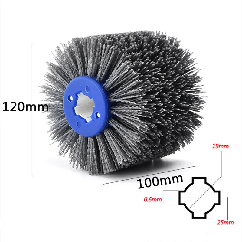 1pcs 120*100*19mm Nylon Abrasive Wire Drum Polishing Wheel Electric Brush for Woodworking Metalworking