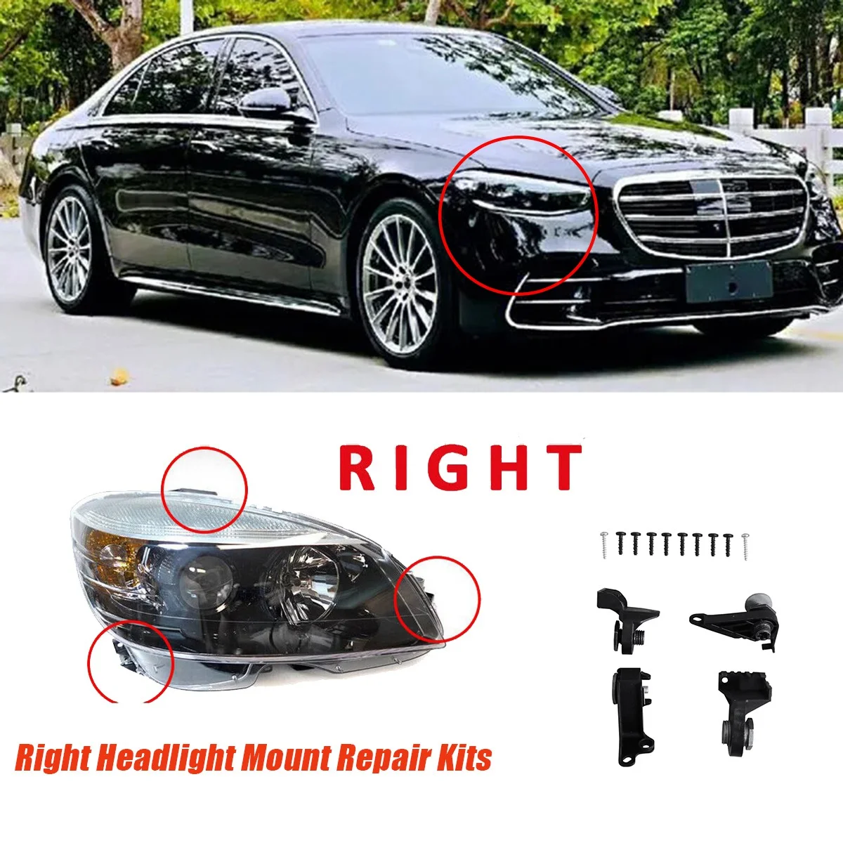 Right Headlight Bracket Mount Repair Kits A2238208404 for Mercedes-Benz S Class W223 2021-2024 S350 S400 S450 S500 S650