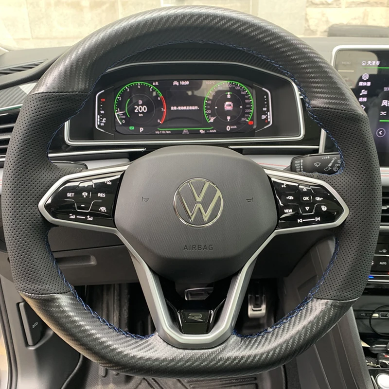 

Hand-Stitched black carbon fibre Genuine Leather car Steering Wheel Cover For VolksWagen VW Passat B8 2019-2022 Golf 8 2020-2022