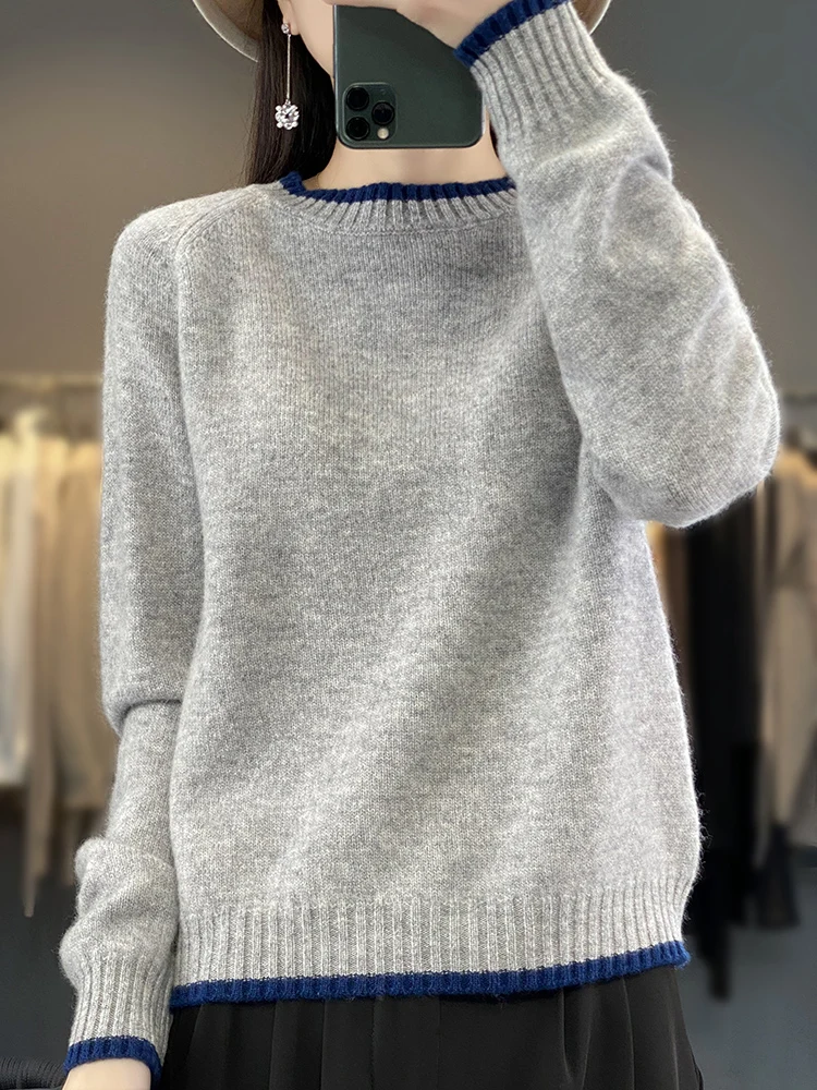 

Autumn Winter Women Sweater O-Neck Solid Basic Pullover 100% Merino Wool Bottoming Shirt Cashmere Knitwaer Female Clothing