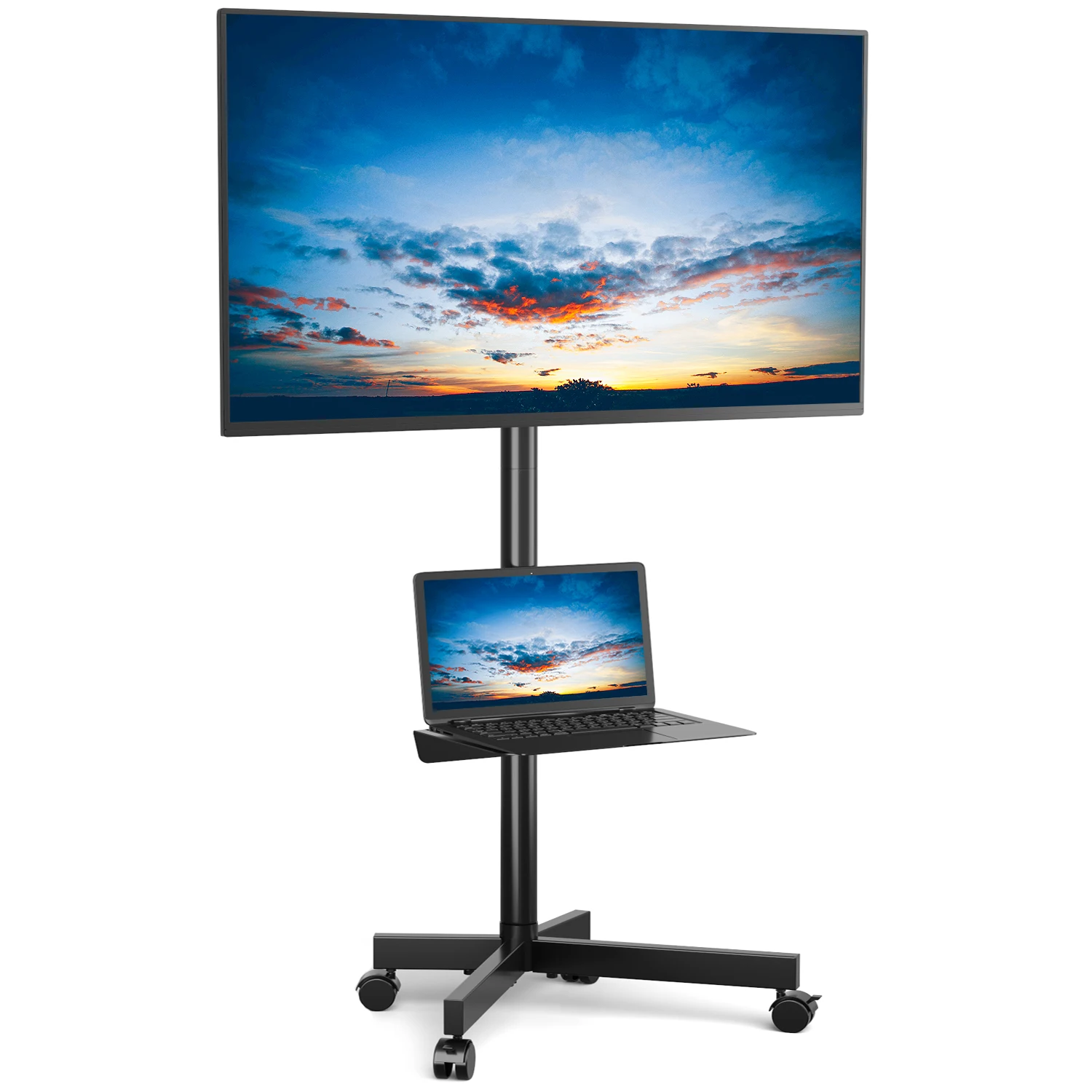 

Mobile TV Stand With Bracket Height Adjustable TV Carts Flexible Trolley Stand With Plastic AV Shelf Floor TV Stand