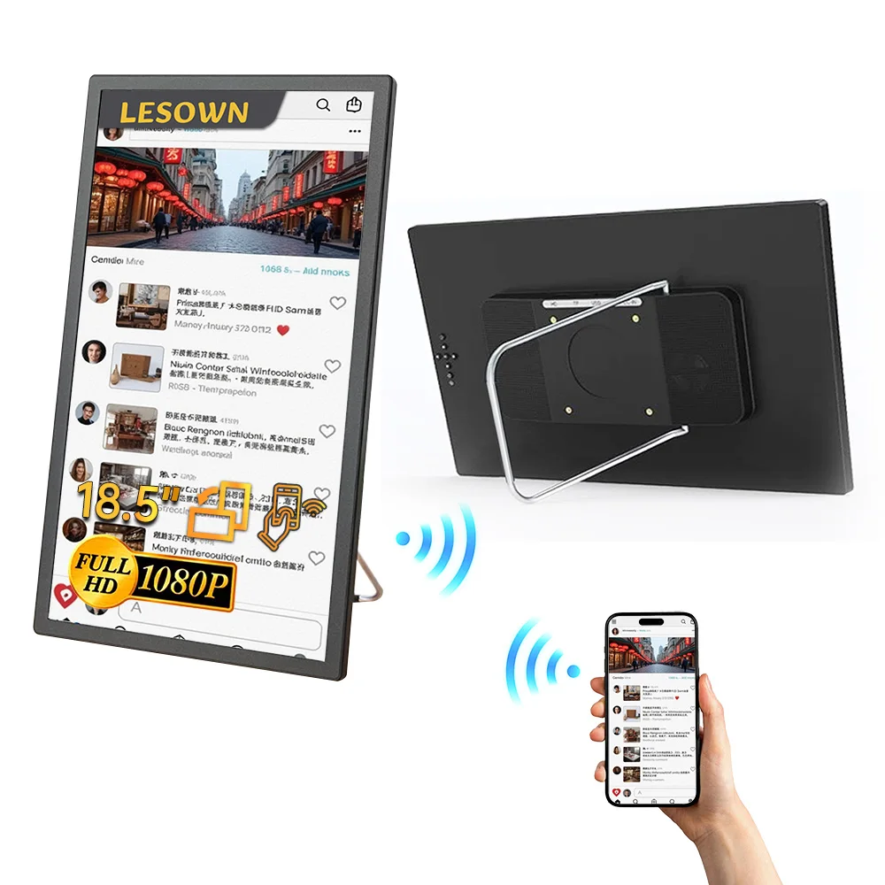 

Внешний дополнительный монитор LESOWN 15.6/18.5 дюймов 1920x1080 с беспроводным подключением для ноутбуков, ПК, Windows, Mac OS