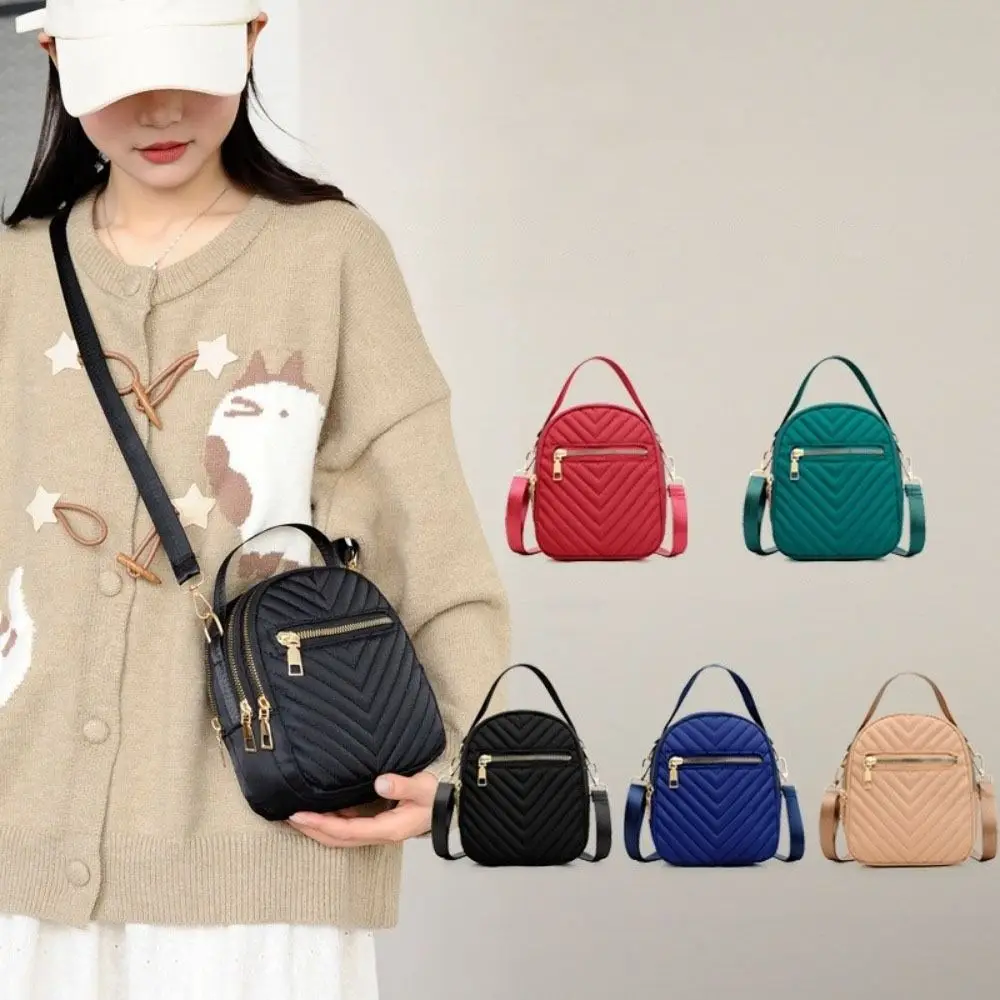 Casual Multi-layer Zipper Crossbody Bag Solid Color Korean Style Shoulder Bag Oxford Coin Purse Small Phone Bag Cosmetic Bag