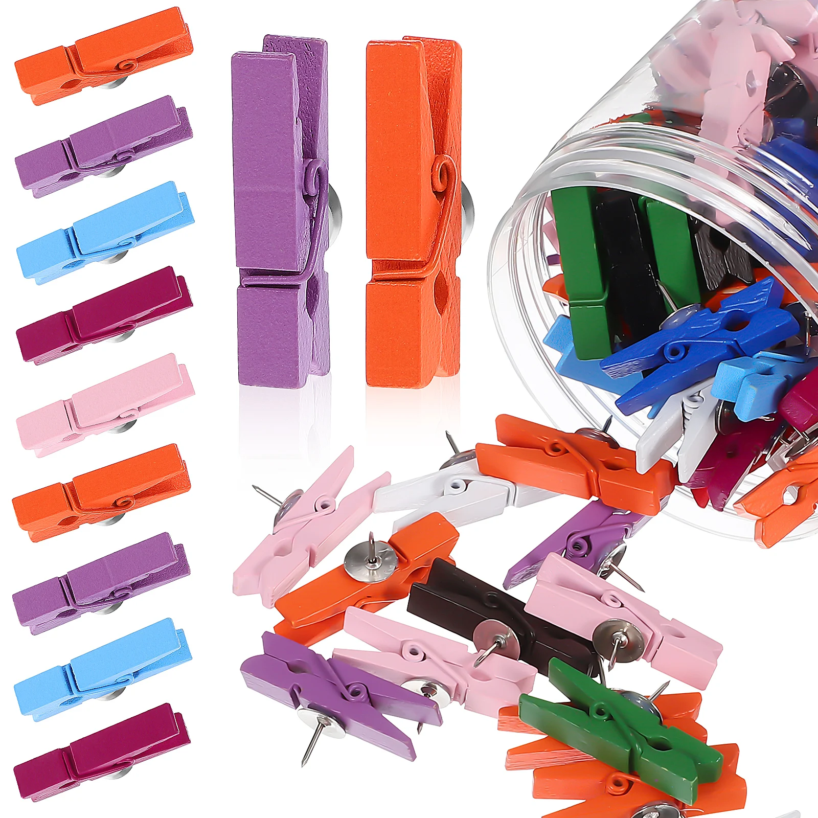 

100 Pcs Colorful Thumb Tacks Clips Strong Wooden Pegs for Photo Decorative Push Pins Cork Board Accessories