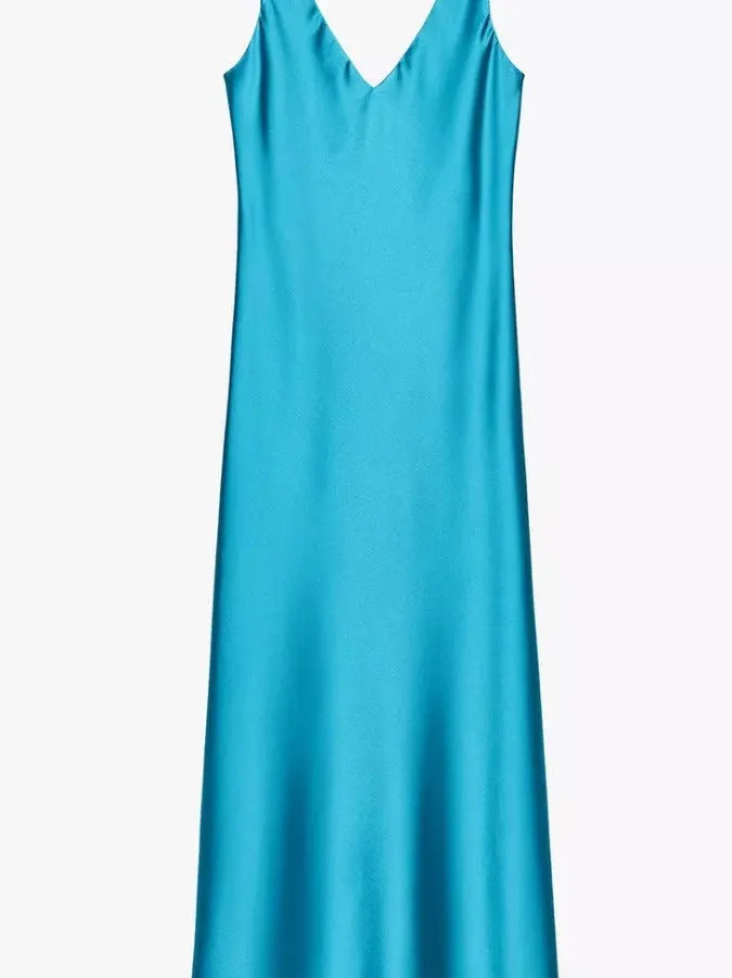 Spring Summer New Arrival Women's High-End Silk Satin V-ne Midi Long Dr Korean Sle High Waist Summer Commute Dr