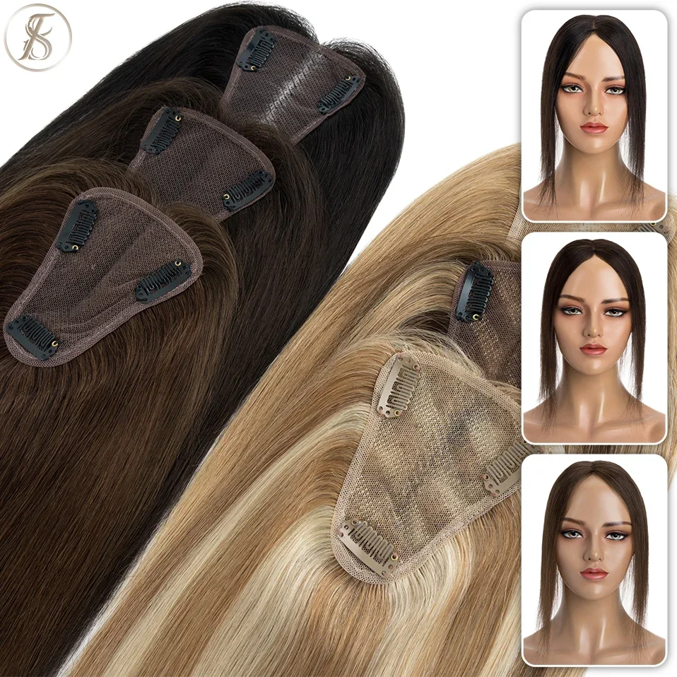 Tess mão único nó toppers de cabelo 8x10cm feminino topper peruca de cabelo natural clipe em extensões de cabelo humano renda substituição de peruca