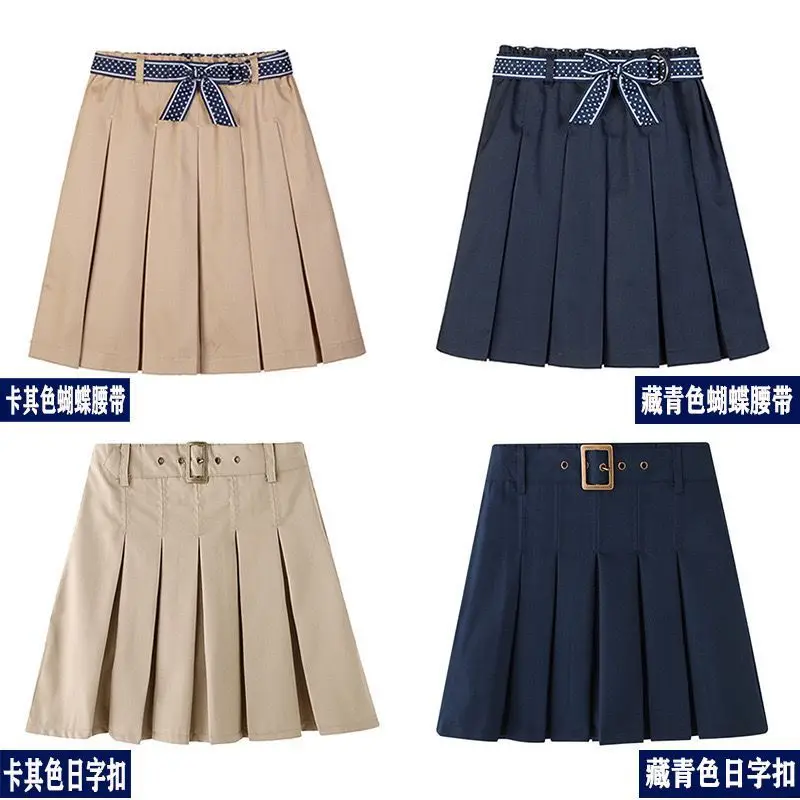 Eaton Kidd's Same Khaki Pleated Skirt, British Style Girl's School Uniform Half Skirt