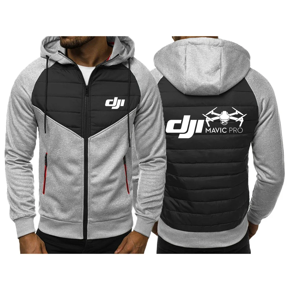 2024 Dji Professional Pilot Drone spring and Autumn Mens Printing New Stly Three Color Hooded Cotton Padded Clothes Coat