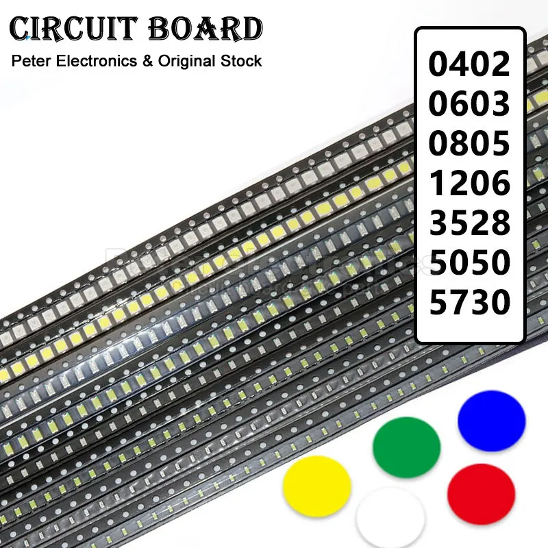 100 sztuk/partia 0402 0603 0805 1206 3528 5050 5730 3020 3014 4014 LED czerwona żółta zieleń biała niebieska pomarańczowa dioda