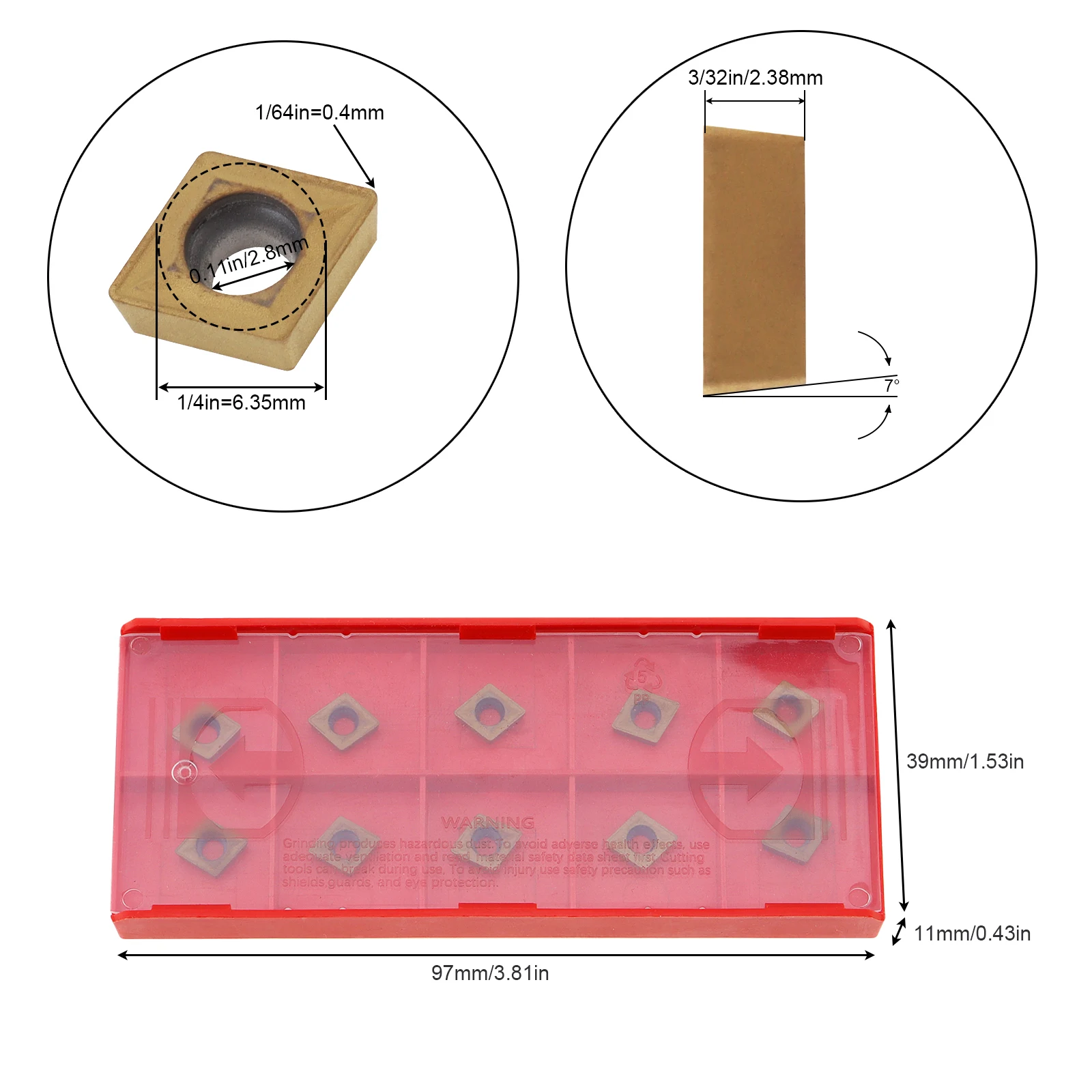 10pcs 1/64 Inch Radius Carbide Turning Inserts for Lathe Turning Tool Holder Boring Bar CCMT21.51 CCMT060204 3/32 Inch Thickness