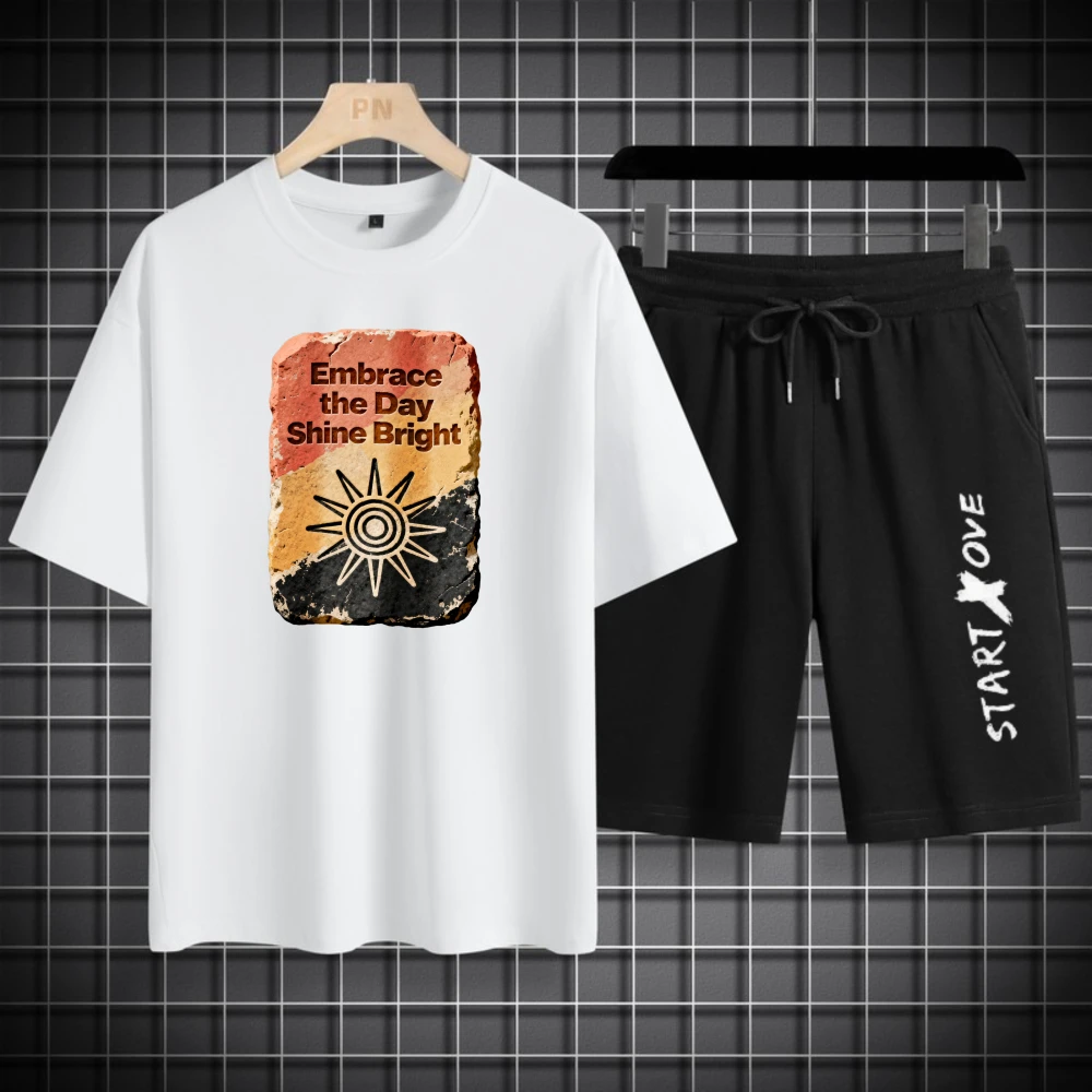 

Комплекты мужских футболок, мужские часы, модный полиэстер, дышащий комплект одежды с короткими рукавами и шортами, комплект летней мужской одежды