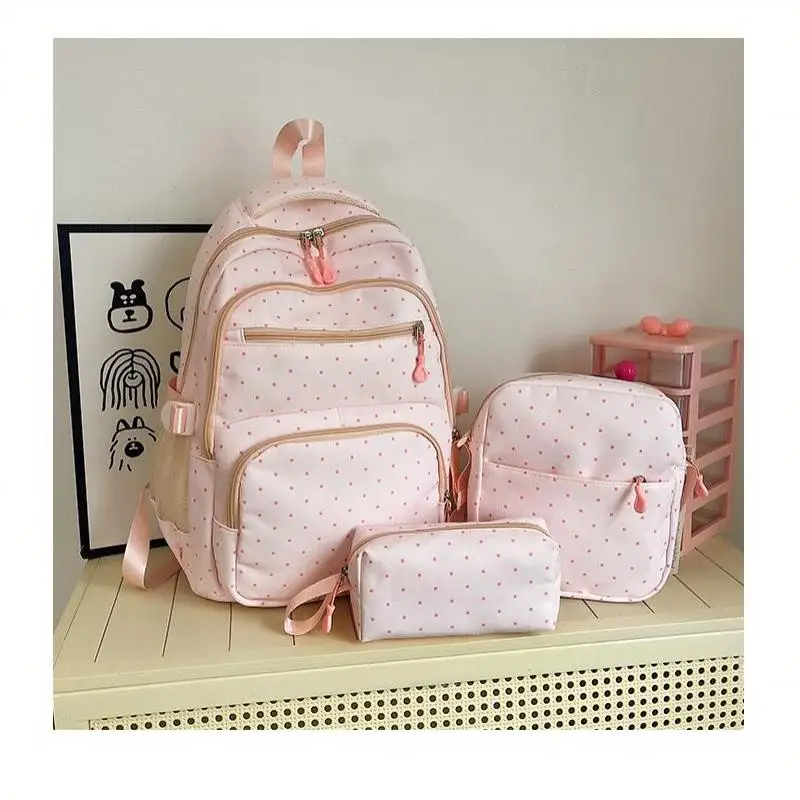 Nylon-Rucksack-Set mit Polka Dots, mehrere Fächer, Reißverschluss, Mädchen-Rucksack-Set, Aufbewahrung von Schreibwaren, Studentenrucksack, Mädchen-Geschenke – Detail 27