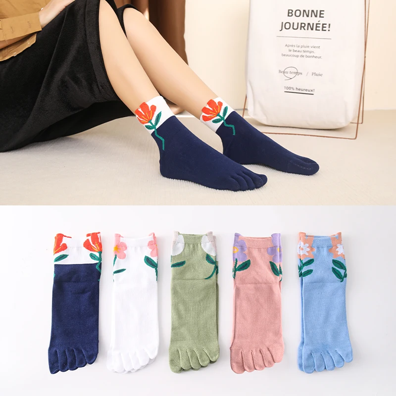 

Cotton Five Finger Socks Women Casual Art 5 Toe Socks Set Cotton Breathable Yoga Socks