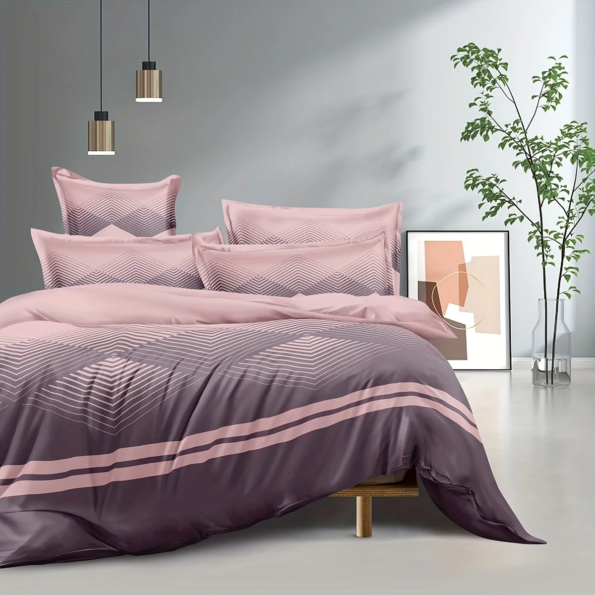 مجموعة غطاء لحاف مخطط بشبكة ماسية عالية الدقة بنمط زهور سوداء تتضمن غطاء لحاف واحد و2 كيس وسادة مثالي لجميع المواسم