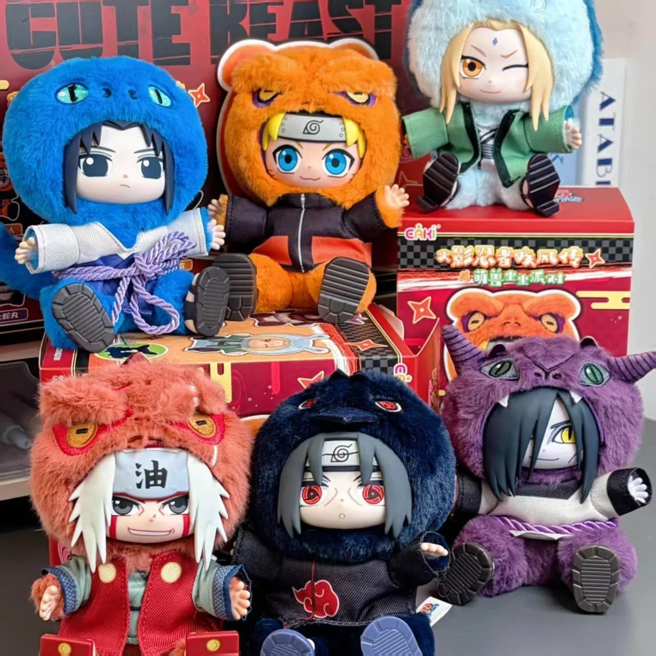 

In Stock EAKI Naruto Sit-in Party Naruto Uzumaki Jiraiya Orochimaru Tsunade Sasuke Uchiha Itachi Cute Plush Blind Box Toys Gifts