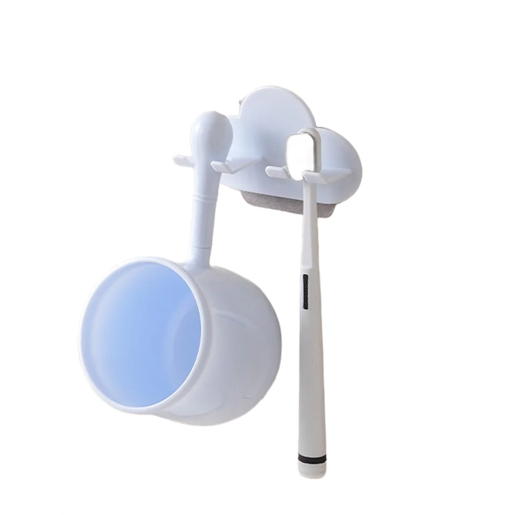 Cloud Shaped Wall Mount Toothbrush Holder and Cup Set for Bathroom No Drill Installation PP 16x8x8cm Family Sized Organizer