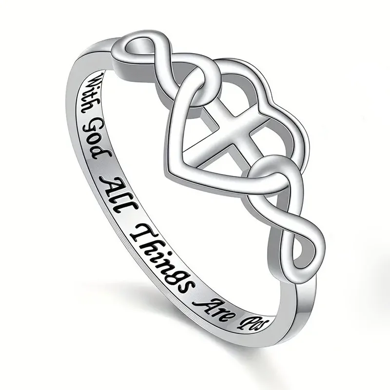 Huitan Glossy Heart Infinity Sing Rings for Wedding Female Romantic Forever Love Accessory Delicate Elegant Jewelry for Party