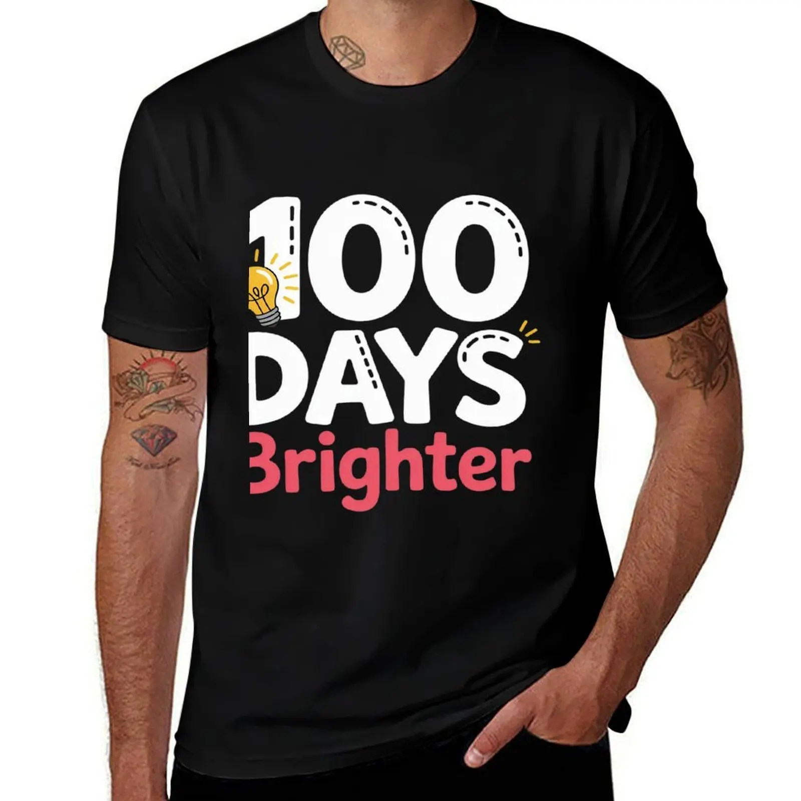 

100 Days Brighter Teacher Student 100 Days Of School T-Shirt blue archive boys whites mens t shirt