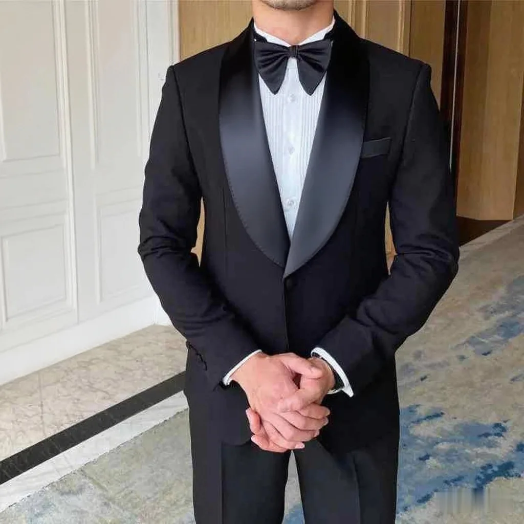 Men's Two Piece Suit Slim Fit British Style Business Formal Groom Wedding Suit Set Premium