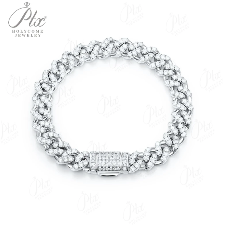 

Single Row Double Row Triple Row Moissanite Cuban Link Bracelet 925 Silver Round Cut D Color Suitable for Women Man Engagement