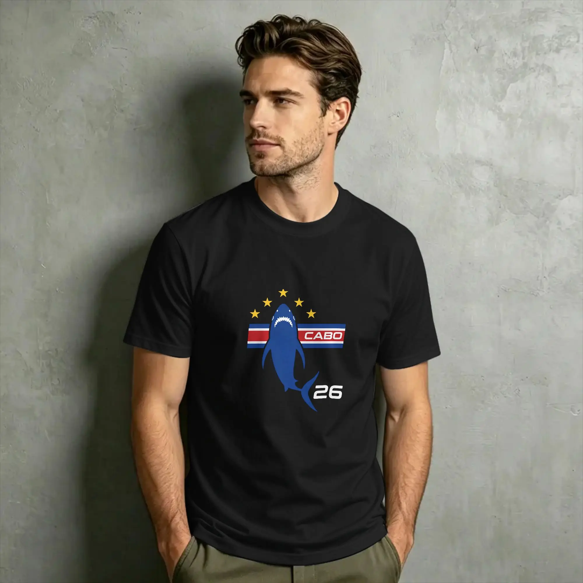 Men's T-Shirts Cabo Verde Flag Funny 100% Cotton Tee Shirt Short Sleeve shark T Shirts Crewneck Clothes Classic