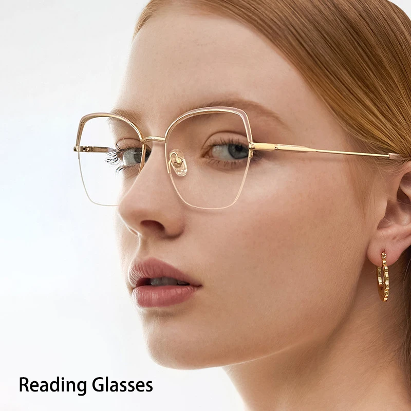 

Classic Cat Eye Alloy Half Frame Photochromic Short Sight Anti Blue Light Computer Hyperopia Prescription Women Reading Glasses