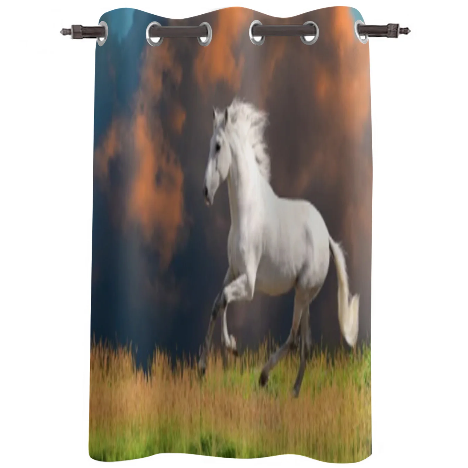 White Horse Running Gallop Summer Print Kitchen Curtain Window Treatment Living Room Office Decor Drape for Kid's Home Bedroom