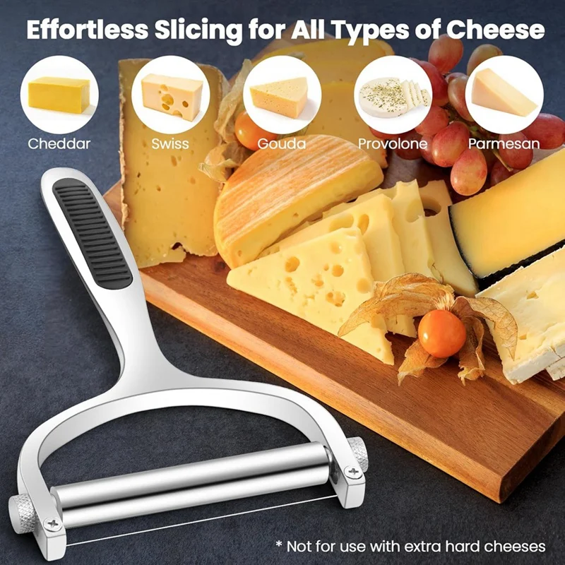 BEAU-Stainless Steel Wire Cheese Slicer, Adjustable Cheese Cutter With 2 Extra Wires, Kitchen Hand Held Cheese Shaver