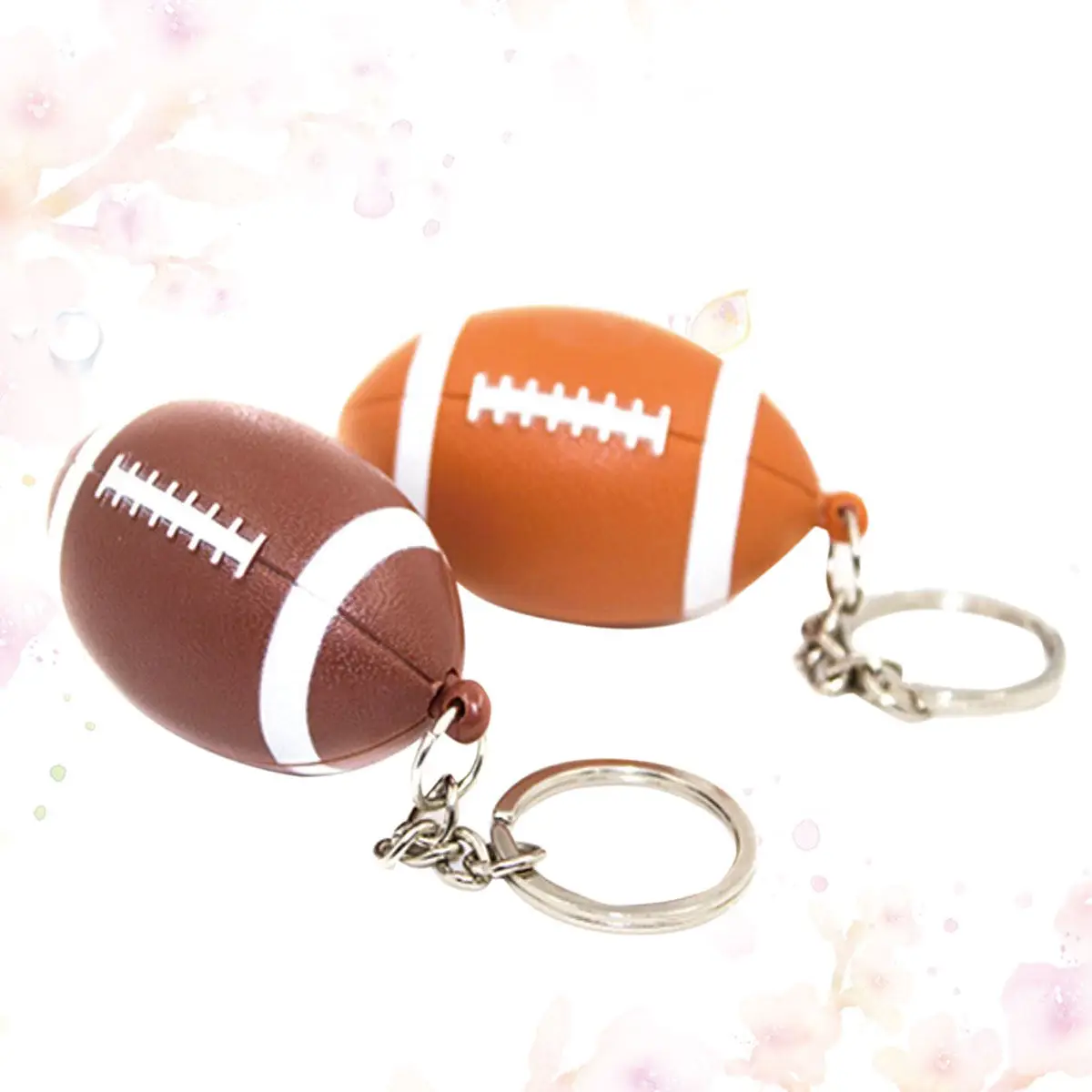 2Pcs Creative Rugby Style LED Light Keychain Sound Emitting Metal Key Ring Micro Flashlight for Keys Phone Bag Party Gift