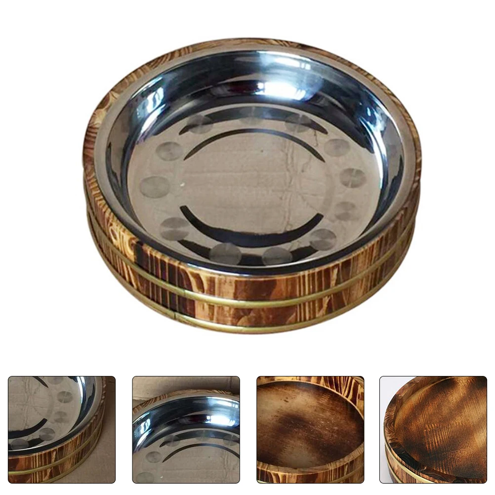 Round Wooden Barrel for Rice Sushi Lobster Stainless Steel Home Restaurant Practical Food Container Kitchen Barware Set
