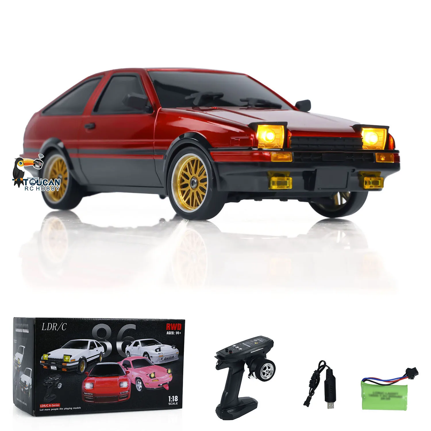 

LDRC 1/18 LD1801 RC Drift Car RWD AE86 Racing Vehicles Flip Light Gyroscope Ready to go Toy Gifts for Children