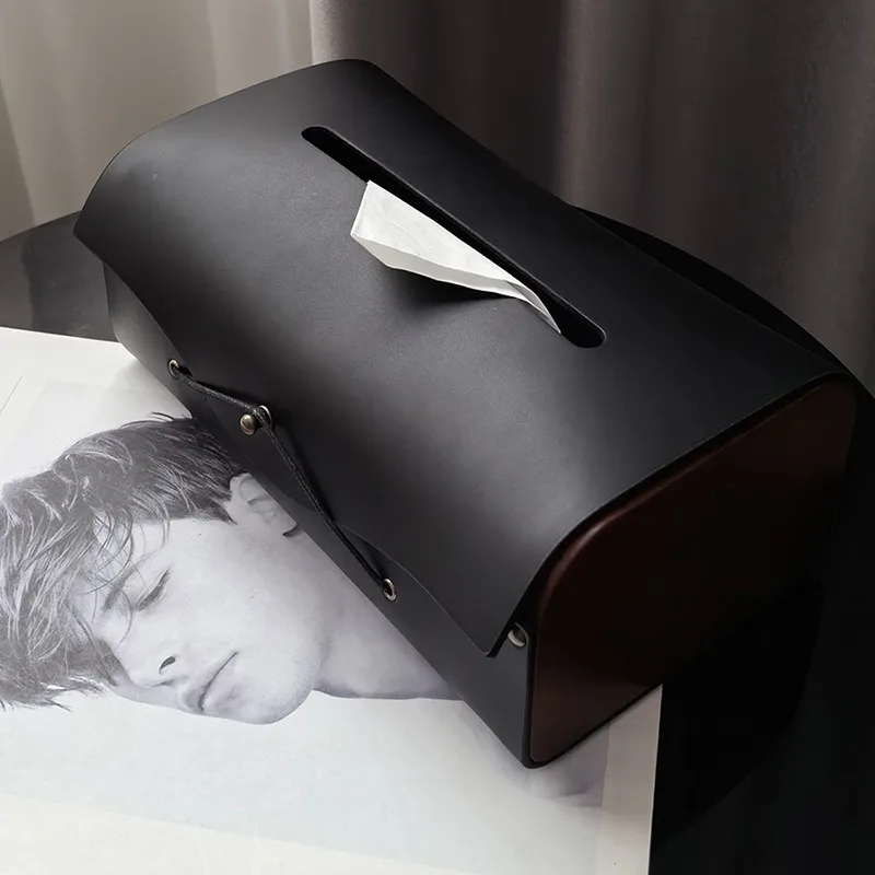 

State life ins light luxury style high-end sense living room leather pumping carton household simple creative decoration tissue