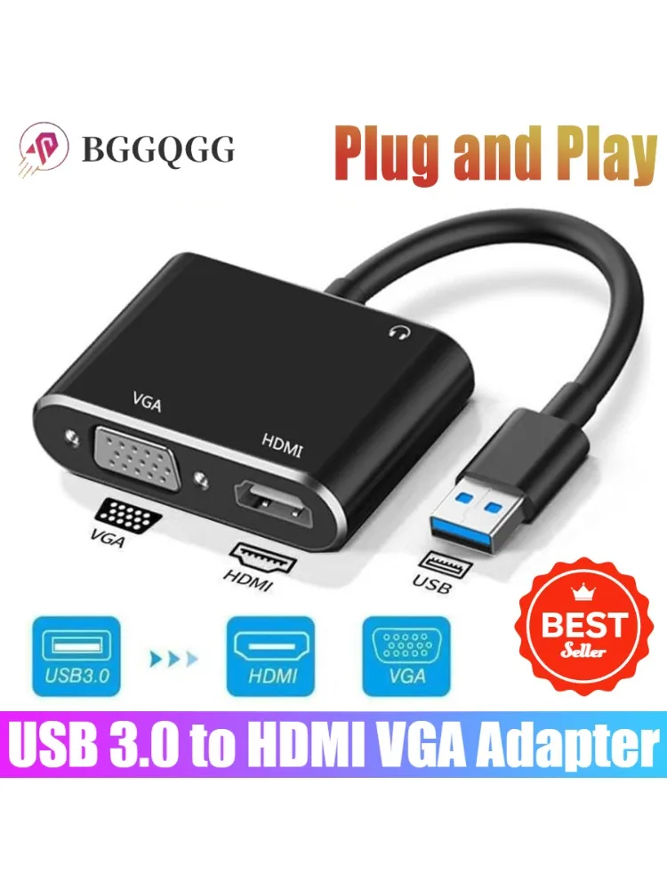 BGGQGG – adaptateur VGA 2 en 1 USB 3.0 vers HDMI, Hub séparateur 4K HDMI et VGA pour ordinateur de bureau, ordinateur portable, moniteur, projecteur