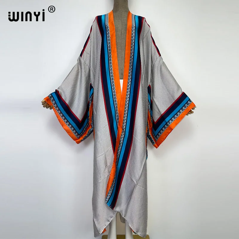 WINYI Summer Women Cardigan stitch coat sexy Boho Maxi African Holiday beach cover up Batwing Sleeve 2022 Robe kimono KAFTAN