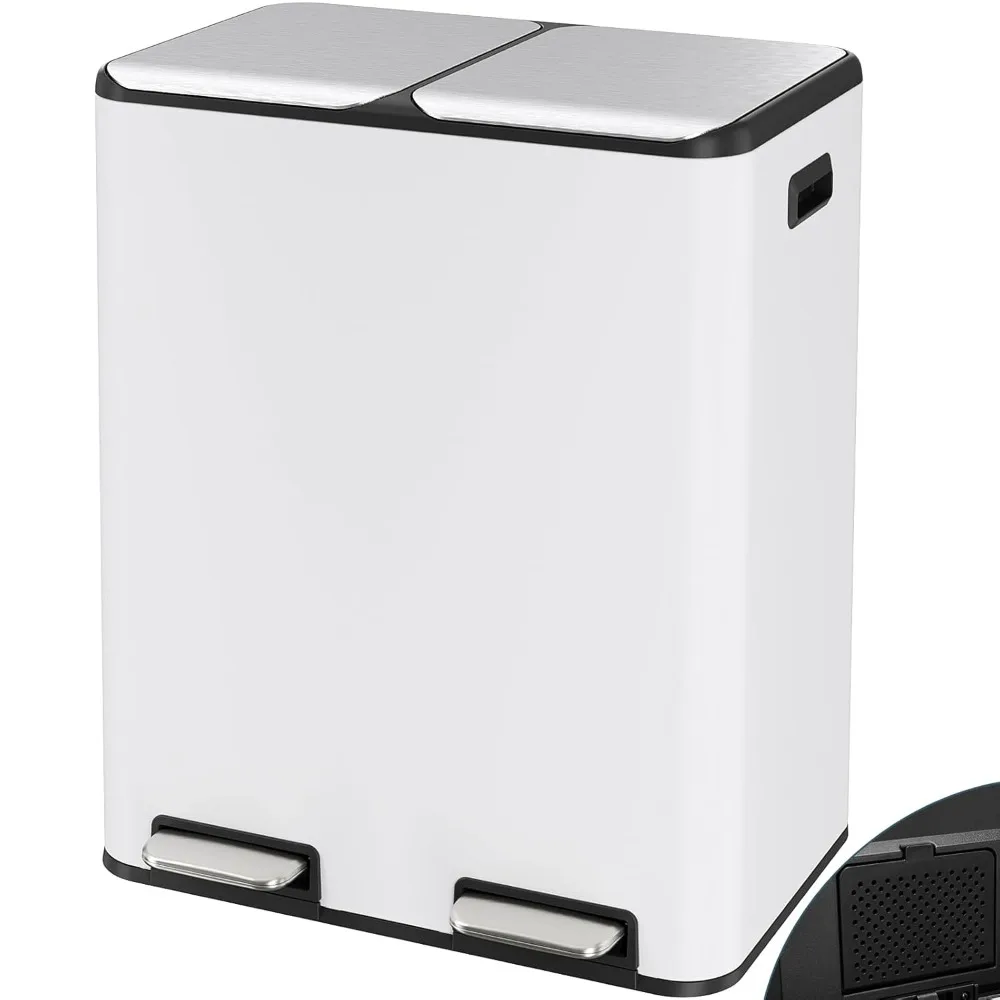 

dual 16-gallon trash can with built-in odor control boxes, hands-free kitchen bin, recycle waste dustbin, and soft-close lid