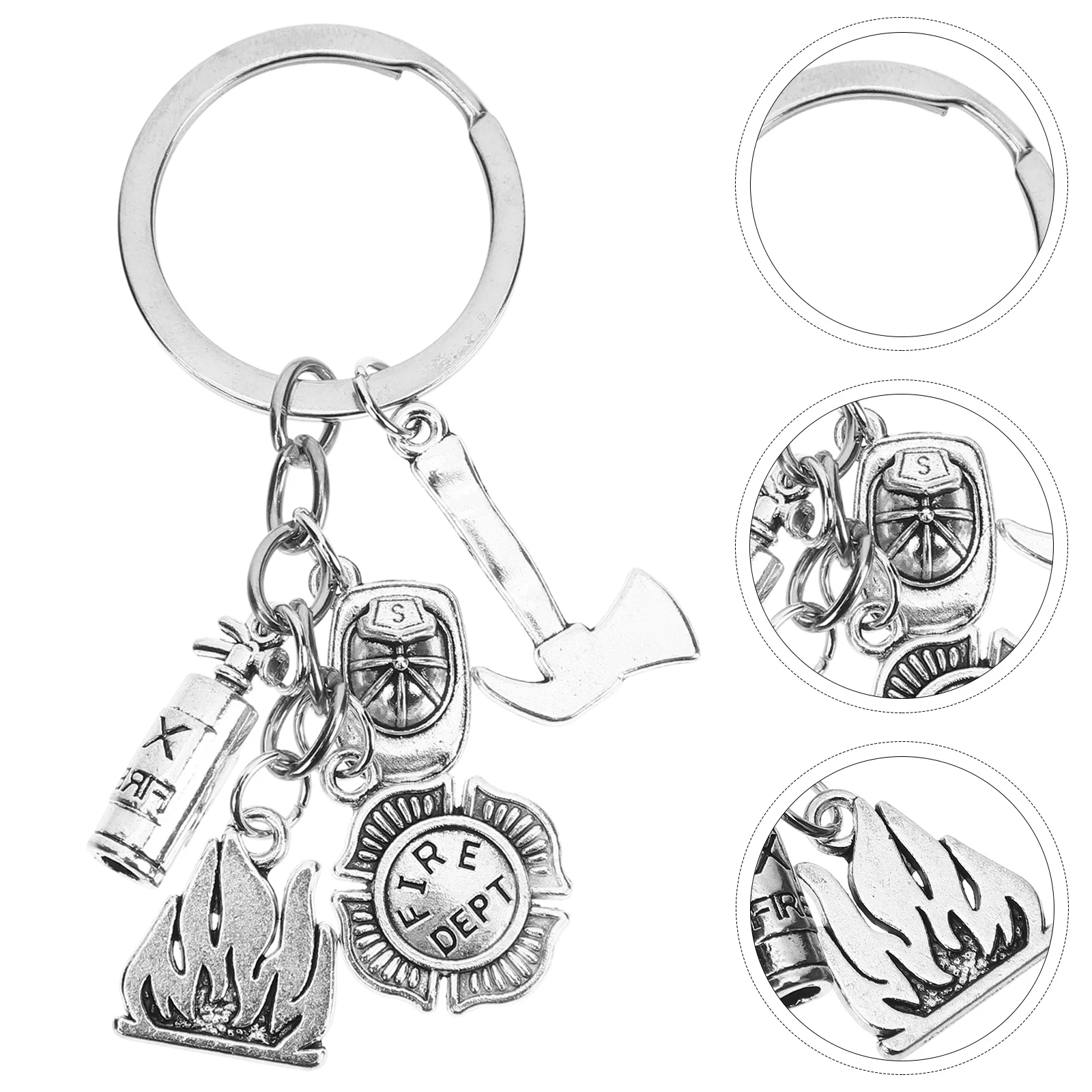 Firefighter Keychain Ring Bag Hanging Pendant Fighting Car Charm Ornament Flame Stainless Steel Decor Metal